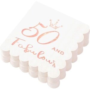 50 and Fabulous Cocktail Napkins Rose Gold
